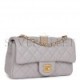 CHANEL PEARL CRUSH MINI RECTANGULAR FLAP BAG LIGHT GREY LAMBSKIN ANTIQUE GOLD HARDWARE (20*13*6cm)