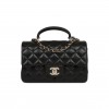 CHANEL MINI RECTANGULAR FLAP BAG WITH TOP HANDLE BLACK LAMBSKIN LIGHT GOLD HARDWARE (22*15*8cm)