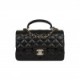 CHANEL MINI RECTANGULAR FLAP BAG WITH TOP HANDLE BLACK LAMBSKIN LIGHT GOLD HARDWARE (22*15*8cm)