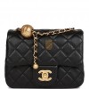 CHANEL PEARL CRUSH MINI SQUARE FLAP BAG BLACK LAMBSKIN ANTIQUE GOLD HARDWARE  (17*14*8cm)