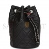 CHANEL MINI BUCKET BAG BLACK LAMBSKIN SILVER HARDWARE (19*14*14cm)