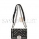 CHANEL SMALL BOY BAG BLACK CALFSKIN AND PEARL SILVER HARDWARE (20*12*8cm)