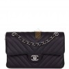 CHANEL SMALL CHEVRON CLASSIC DOUBLE FLAP BLACK CALFSKIN SILVER HARDWARE (23*13*6cm)