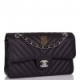 CHANEL SMALL CHEVRON CLASSIC DOUBLE FLAP BLACK CALFSKIN SILVER HARDWARE (23*13*6cm)