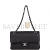 CHANEL SMALL CHEVRON CLASSIC DOUBLE FLAP BLACK CALFSKIN SILVER HARDWARE (23*13*6cm)