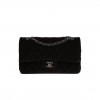 CHANEL MEDIUM CLASSIC DOUBLE FLAP BAG BLACK VELVET RUTHENIUM HARDWARE (25*15*7cm)