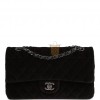 CHANEL MEDIUM CLASSIC DOUBLE FLAP BAG BLACK VELVET RUTHENIUM HARDWARE (25*15*7cm)