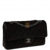 CHANEL MEDIUM CLASSIC DOUBLE FLAP BAG BLACK VELVET RUTHENIUM HARDWARE (25*15*7cm)