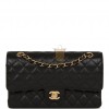 CHANEL MEDIUM CLASSIC DOUBLE FLAP BAG BLACK QUILTED CAVIAR GOLD HARDWARE (25*15*7cm)