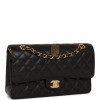 CHANEL MEDIUM CLASSIC DOUBLE FLAP BAG BLACK QUILTED CAVIAR GOLD HARDWARE (25*15*7cm)