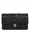 CHANEL MEDIUM CLASSIC DOUBLE FLAP BAG BLACK QUILTED CAVIAR SILVER HARDWARE (25*15*7cm)