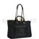 CHANEL LARGE DEAUVILLE SHOPPING BAG BLACK SEQUIN BOUCLE SILVER HARDWARE (41*28*15cm)