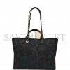 CHANEL LARGE DEAUVILLE SHOPPING BAG BLACK SEQUIN BOUCLE SILVER HARDWARE (41*28*15cm)