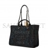 CHANEL LARGE DEAUVILLE SHOPPING BAG BLACK SEQUIN BOUCLE SILVER HARDWARE (41*28*15cm)