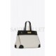 YSL MANHATTAN LARGE SHOPPING BAG IN CANVAS AND SHINY LEATHER 734139FABJ69024 (50*35*19cm)