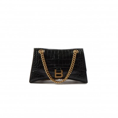 BALENCIAGA BLACK CRUSH CHAIN CROCODILE-EFFECT LEATHER SHOULDER BAG  BALENCIAGA  MATCHESFASHION US (25.5*16*6.4cm)