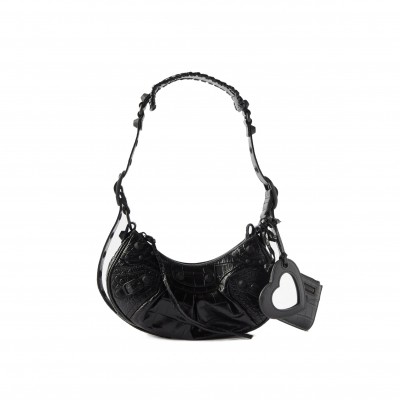 BALENCIAGA BLACK LE CAGOLE XS CROC-EFFECT LEATHER SHOULDER BAG  BALENCIAGA  MATCHESFASHION US (25.6*11.4*7.3cm)