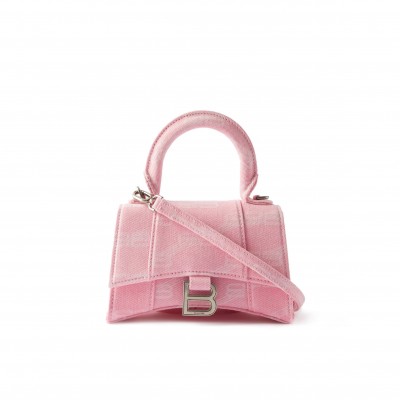 BALENCIAGA PINK HOURGLASS XS LOGO-PRINT DENIM CROSS-BODY BAG  BALENCIAGA  MATCHESFASHION US (19*12.1*8.1cm)