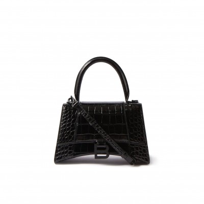 BALENCIAGA BLACK HOURGLASS S CROCODILE-EFFECT LEATHER BAG  BALENCIAGA  MATCHESFASHION US (22.5*15*10cm)