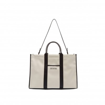 BALENCIAGA NEUTRAL NEO L LEATHER-TRIM CANVAS TOTE BAG  BALENCIAGA  MATCHESFASHION US (48.2*32*16cm)