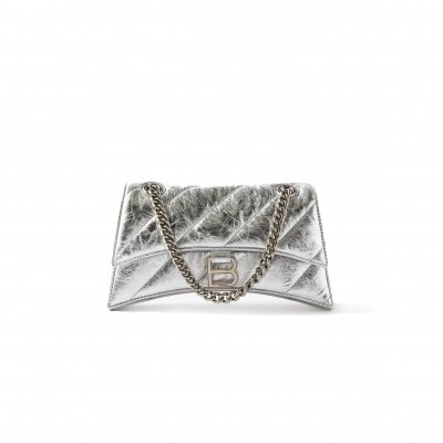 BALENCIAGA SILVER CRUSH S QUILTED CREASED-LEATHER SHOULDER BAG  BALENCIAGA  MATCHESFASHION US (25.4*14.9*10cm)