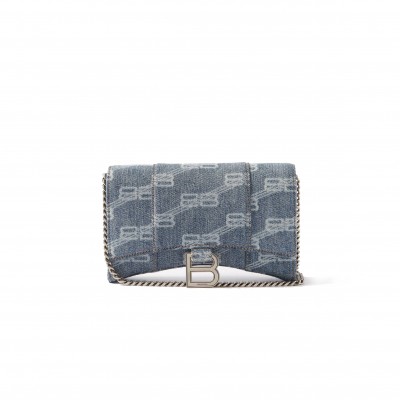 BALENCIAGA BLUE HOURGLASS LOGO-PRINT DENIM CROSS-BODY BAG  BALENCIAGA  MATCHESFASHION US (19.5*12*4cm)