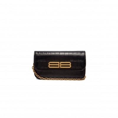 BALENCIAGA BLACK GOSSIP BB-PLAQUE CROCODILE-EFFECT CROSS-BODY BAG  BALENCIAGA  MATCHESFASHION US (19*9.9*5.5cm)