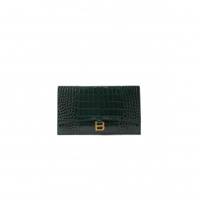 BALENCIAGA GREEN HOURGLASS CROC-EMBOSSED LEATHER POUCH  BALENCIAGA  MATCHESFASHION US (27*16cm)