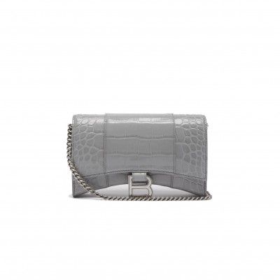 BALENCIAGA GREY HOURGLASS CROC-EFFECT LEATHER CROSS-BODY BAG  BALENCIAGA  MATCHESFASHION US (19.8*12.1*5cm)