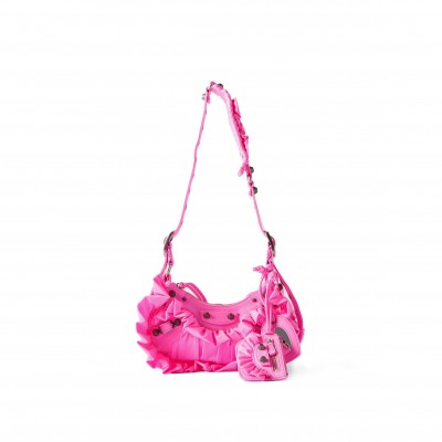 BALENCIAGA PINK LE CAGOLE XS RUFFLED SPANDEX SHOULDER BAG  BALENCIAGA  MATCHESFASHION US (25*15.2*6cm)