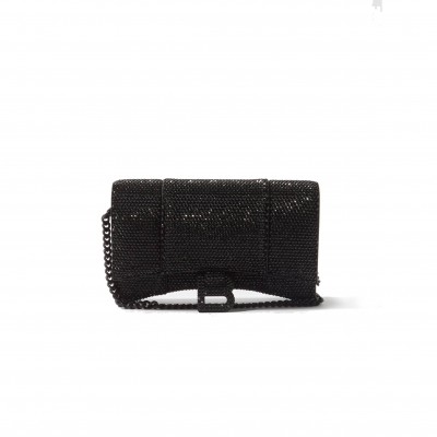 BALENCIAGA BLACK HOURGLASS CRYSTAL-EMBELLISHED CROSS-BODY BAG  BALENCIAGA  MATCHESFASHION US (20*11.3*6cm)