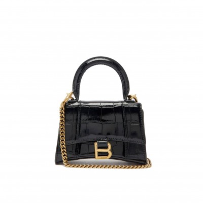 BALENCIAGA BLACK HOURGLASS MINI B-LOGO CROCODILE-EFFECT LEATHER BAG  BALENCIAGA  MATCHESFASHION US (11.6*7.8*4.5cm)