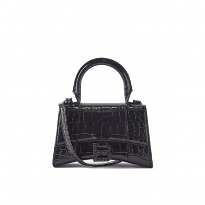 BALENCIAGA BLACK HOURGLASS XS CROC-EFFECT LEATHER CROSS-BODY BAG  BALENCIAGA  MATCHESFASHION US (19*12.5*8cm)