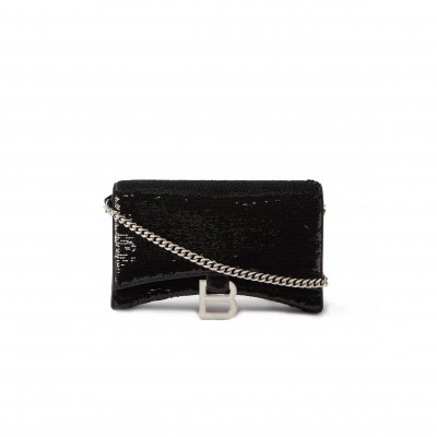 BALENCIAGA BLACK HOURGLASS SEQUINNED LEATHER CROSS-BODY BAG  BALENCIAGA  MATCHESFASHION US (19.5*12*5cm)