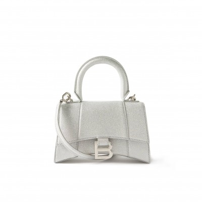 BALENCIAGA SILVER HOURGLASS XS GLITTER FAUX-LEATHER BAG  BALENCIAGA  MATCHESFASHION US (19*12*6.6cm)