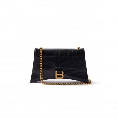 BALENCIAGA BLACK CRUSH XS CROCODILE-EFFECT LEATHER CROSS-BODY BAG  BALENCIAGA  MATCHESFASHION US (21.5*11*5cm)