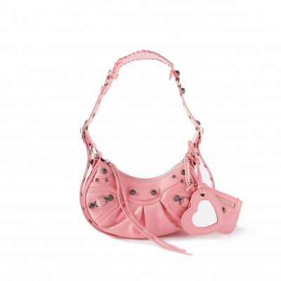 BALENCIAGA PINK LE CAGOLE XS CRINKLED-LEATHER SHOULDER BAG  BALENCIAGA  MATCHESFASHION US (25.6*11.4*7.3cm)