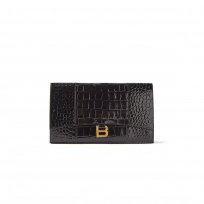 BALENCIAGA BLACK HOURGLASS CROCODILE-EFFECT LEATHER CLUTCH BAG  BALENCIAGA  MATCHESFASHION US (27*16*2cm)