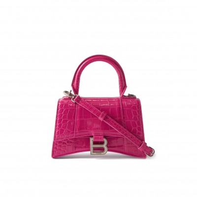 BALENCIAGA PINK HOURGLASS XS CROCODILE-EFFECT LEATHER BAG  BALENCIAGA  MATCHESFASHION US (19.5*12*5cm)