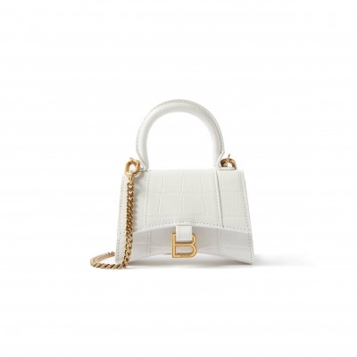 BALENCIAGA WHITE HOURGLASS MINI CROCODILE-EFFECT CROSS-BODY BAG  BALENCIAGA  MATCHESFASHION US (12*8*4.6cm)