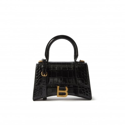 BALENCIAGA BLACK HOURGLASS XS CROCODILE-EFFECT LEATHER BAG  BALENCIAGA  MATCHESFASHION US (19*12.1*7.6cm)