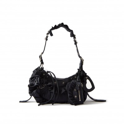 BALENCIAGA BLACK LE CAGOLE XS RUFFLED SPANDEX SHOULDER BAG  BALENCIAGA  MATCHESFASHION US (25.6*11.4*7.3cm)