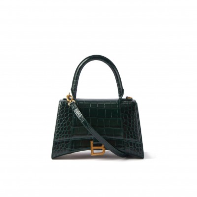 BALENCIAGA GREEN HOURGLASS S CROCODILE-EFFECT LEATHER BAG  BALENCIAGA  MATCHESFASHION US (22.5*15*10cm)