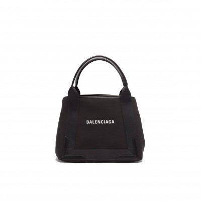 BALENCIAGA BLACK CABAS S LOGO-PRINT LEATHER-TRIM CANVAS TOTE BAG  BALENCIAGA  MATCHESFASHION US (35*25*19cm)