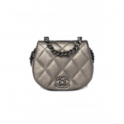 CHANEL CALFSKIN QUILTED MINI COCO MAIL CLUTCH WITH CHAIN RUTHENIUM SILVER HARDWARE (11*10*4cm)