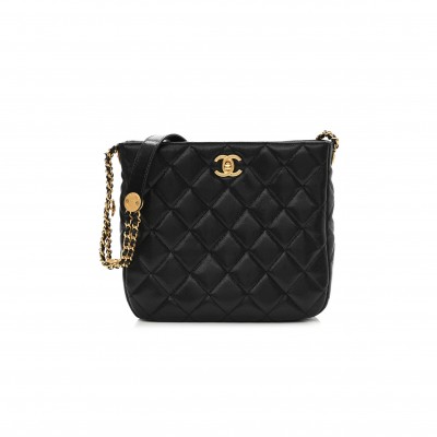 CHANEL CAVIAR QUILTED TWIST YOUR BUTTONS HOBO BLACK GOLD HARDWARE (23*21*6cm)