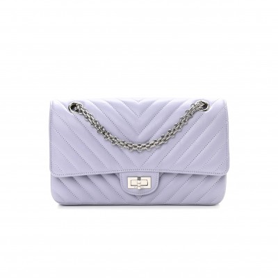 CHANEL CALFSKIN CHEVRON QUILTED 2.55 REISSUE 225 FLAP LIGHT PURPLE SILVER HARDWARE (25*15*8cm)