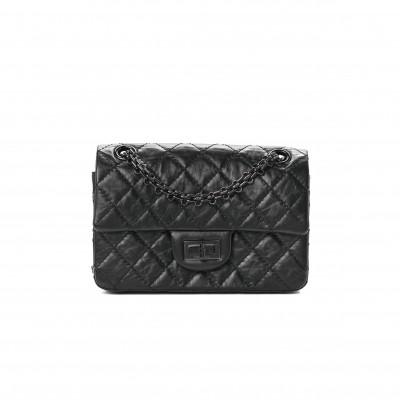 CHANEL CALFSKIN QUILTED 2.55 REISSUE MINI FLAP SO BLACK BLACK HARDWARE (19*14*7cm)