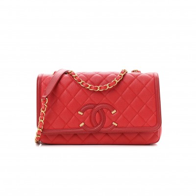 CHANEL CAVIAR QUILTED MEDIUM CC FILIGREE FLAP RED (25*16*6cm)