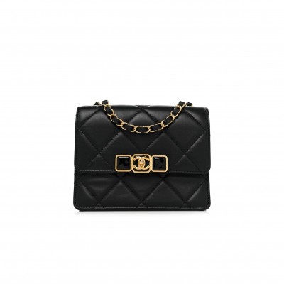 CHANEL CALFSKIN RESIN QUILTED MINI FLAP BLACK GOLD HARDWARE (18*13*4cm)